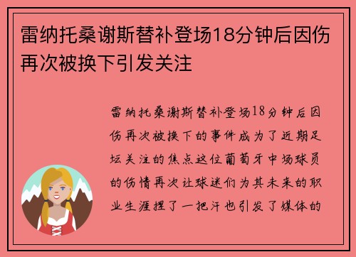 雷纳托桑谢斯替补登场18分钟后因伤再次被换下引发关注